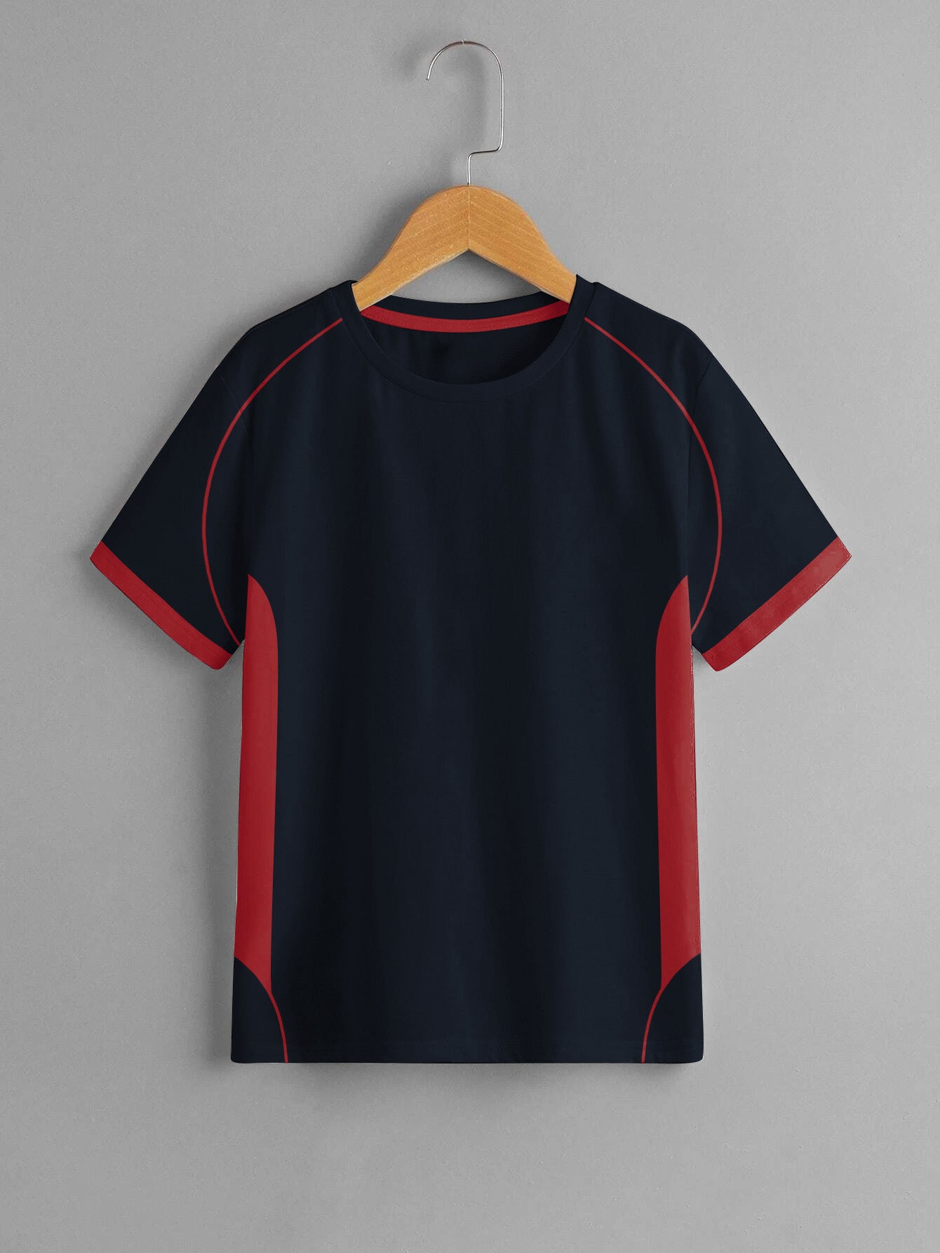 Cloke Active Wear Crew Neck T-Shirt For Kids-Navy & Red-BR13605
