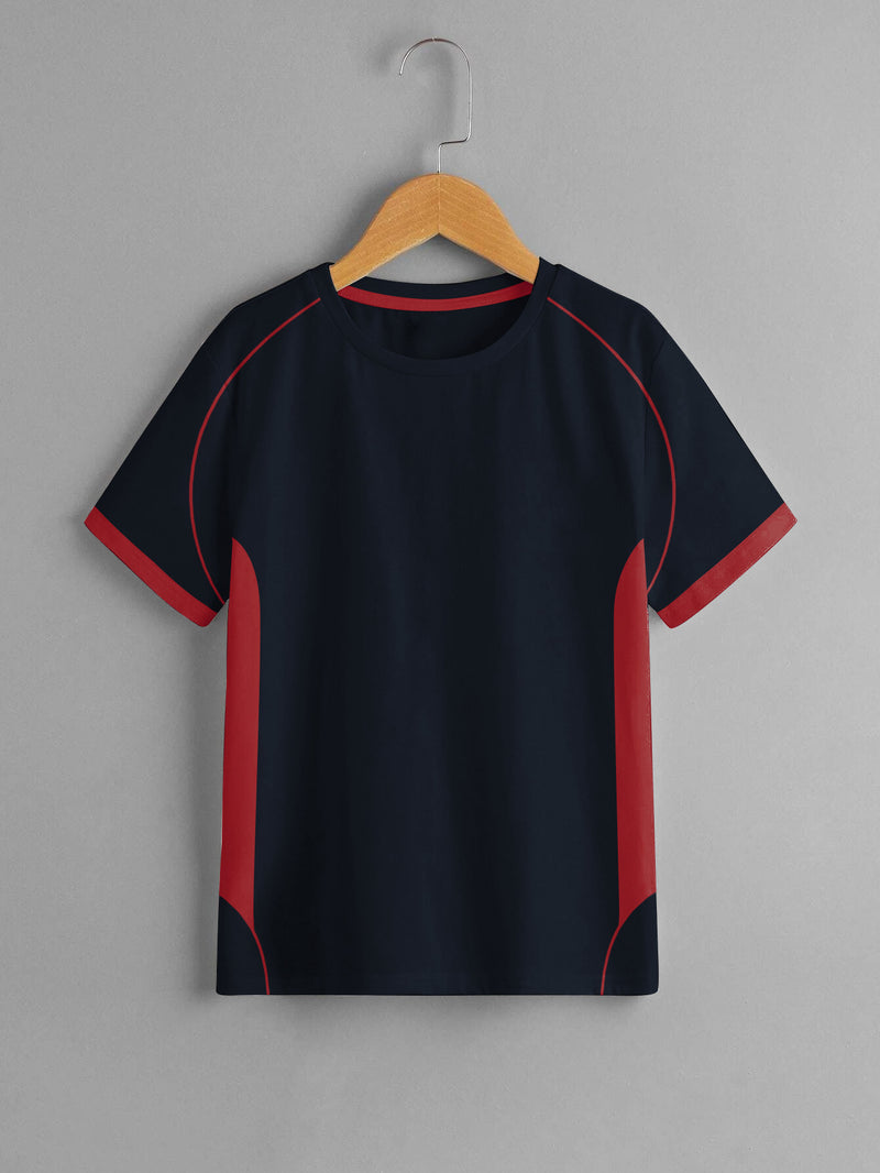 Cloke Active Wear Crew Neck T-Shirt For Kids-Navy & Red-BR13605