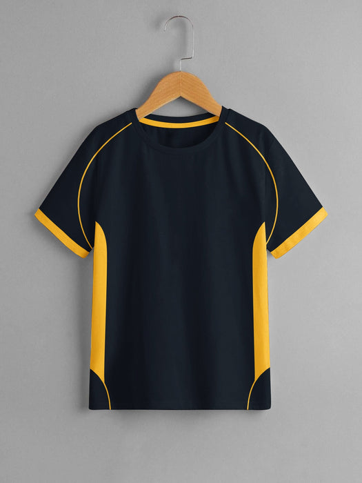 Cloke Active Wear Crew Neck T-Shirt For Kids-Navy & Yellow-BR13603