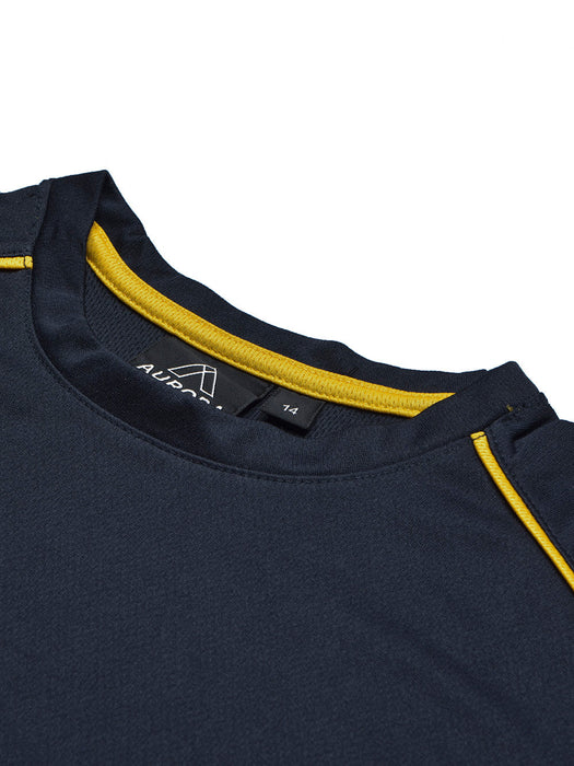 Cloke Active Wear Crew Neck T-Shirt For Kids-Navy & Yellow-BR13603