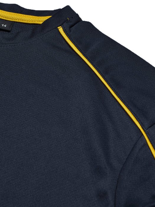 Cloke Active Wear Crew Neck T-Shirt For Kids-Navy & Yellow-BR13603