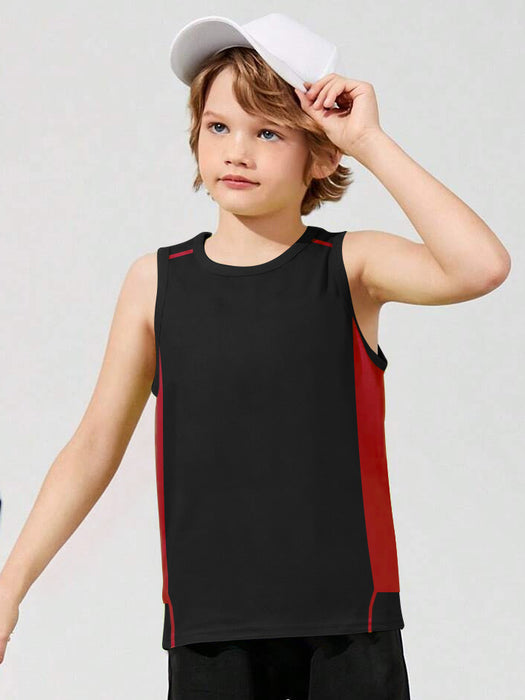 Cloke Active Wear Sleeveless T-Shirt For Kids-Black & Red-BR13607