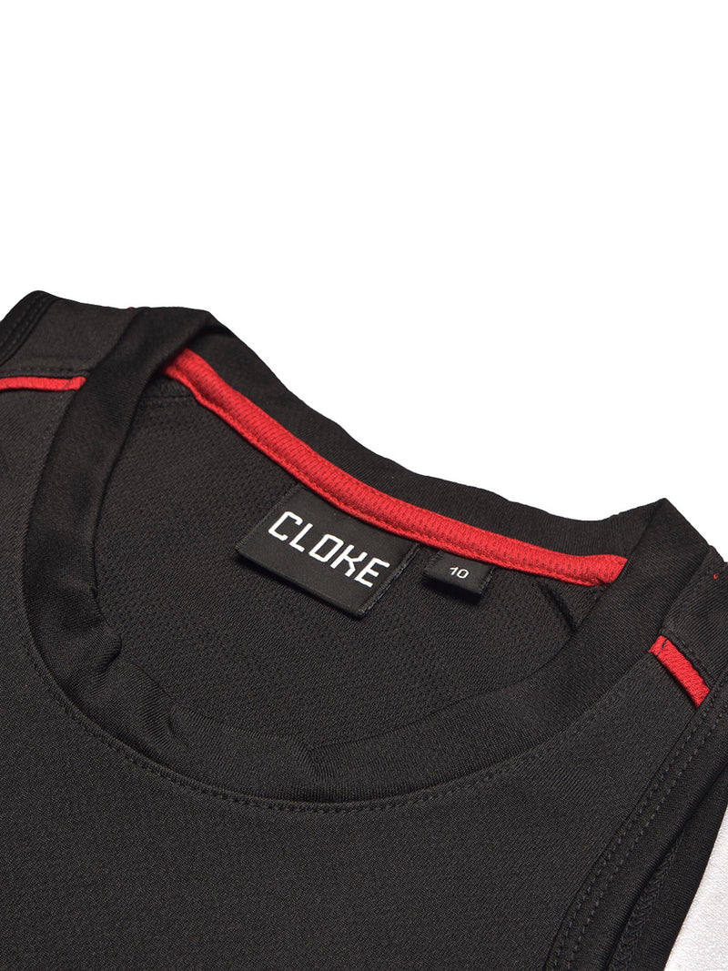 Cloke Active Wear Sleeveless T-Shirt For Kids-Black & Red-BR13607