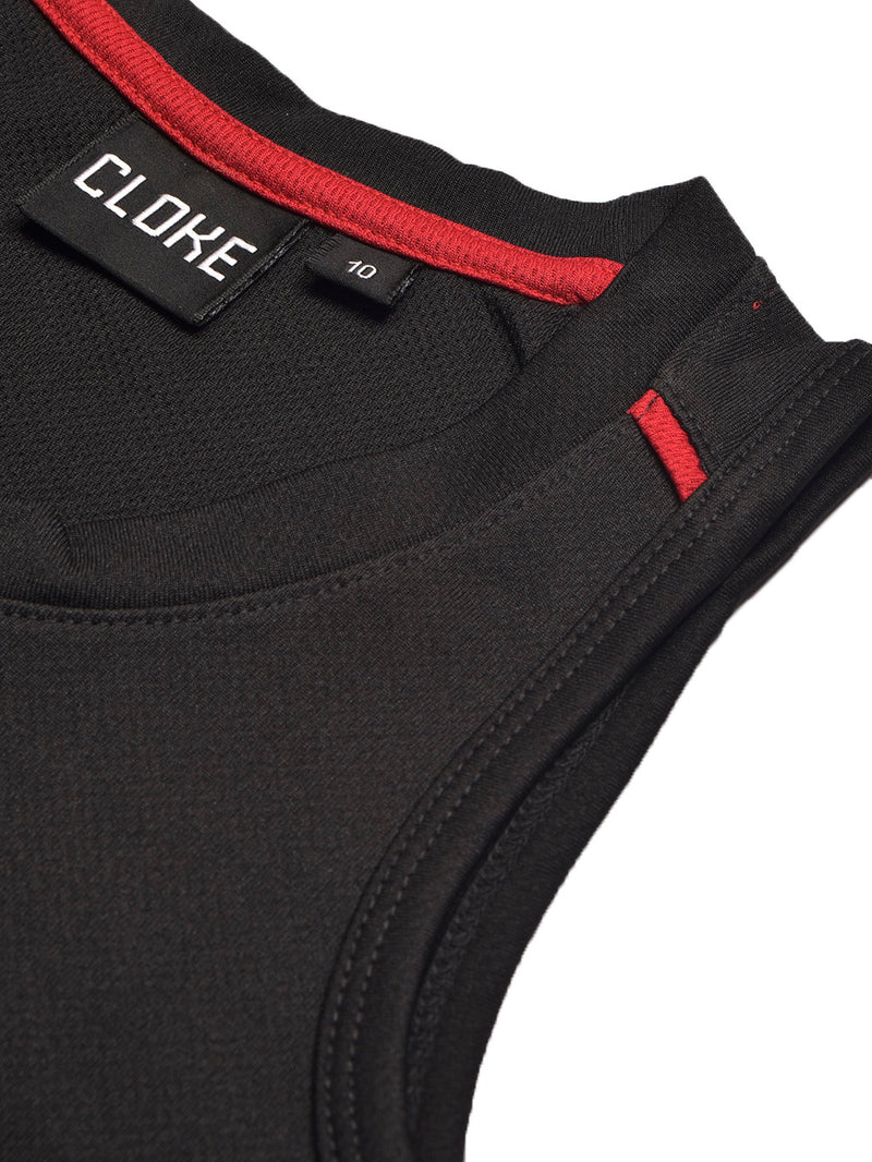 Cloke Active Wear Sleeveless T-Shirt For Kids-Black & Red-BR13607