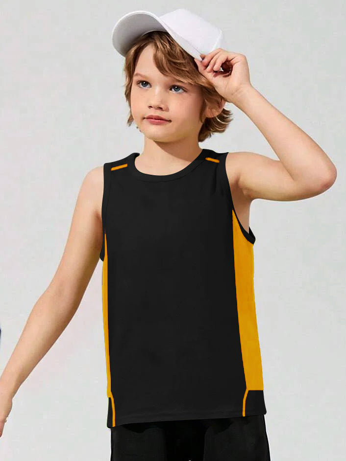 Cloke Active Wear Sleeveless T-Shirt For Kids-Black & Yellow-BR15652