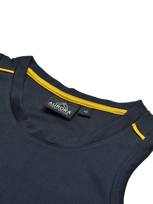 Cloke Active Wear Sleeveless T-Shirt For Kids-Navy & Yellow-BR13606