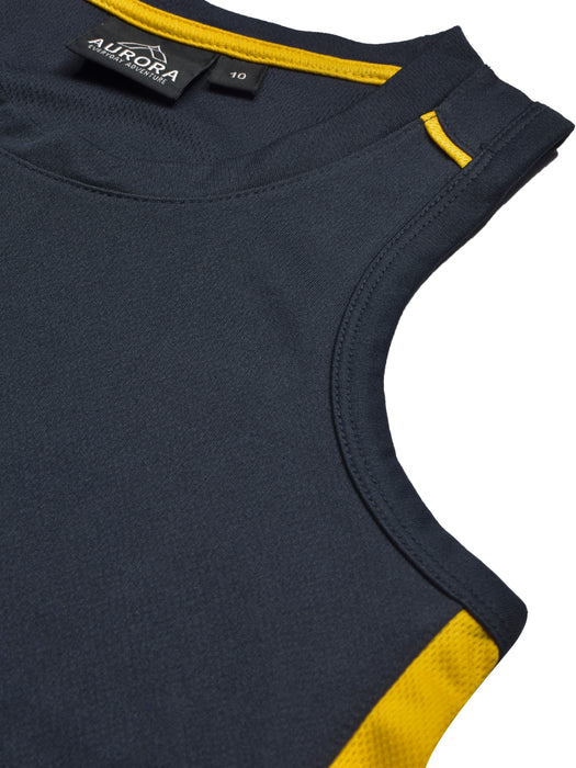 Cloke Active Wear Sleeveless T-Shirt For Kids-Navy & Yellow-BR13606