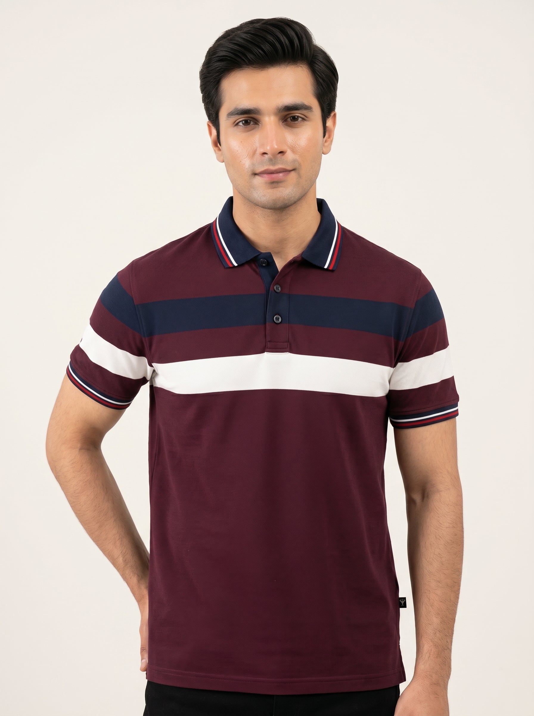 Summer Active Wear Polo Shirt For Men-Maroon with Stripe-BR13745