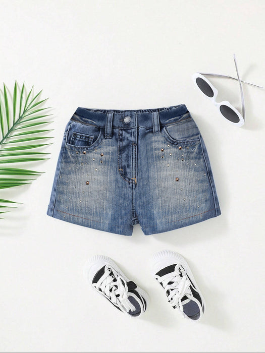Crocker Jeans Short For Girls-Blue Faded-BR13550