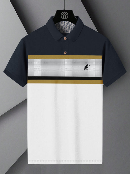 Cxly Half Sleeve Polo For Men-Navy with White & Stripe-BR13158