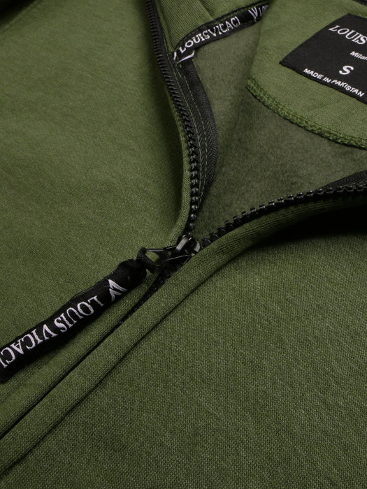 Louis Vicaci Zipper Fleece Mock Neck Jacket For Men-Olive-RT2284