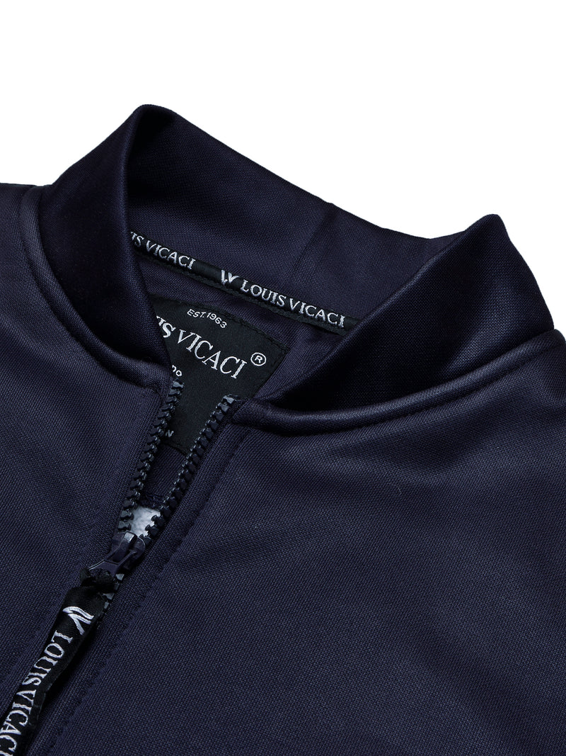 Louis Vicaci Zipper Fur Bomber Jacket For Men-Navy-BR1034