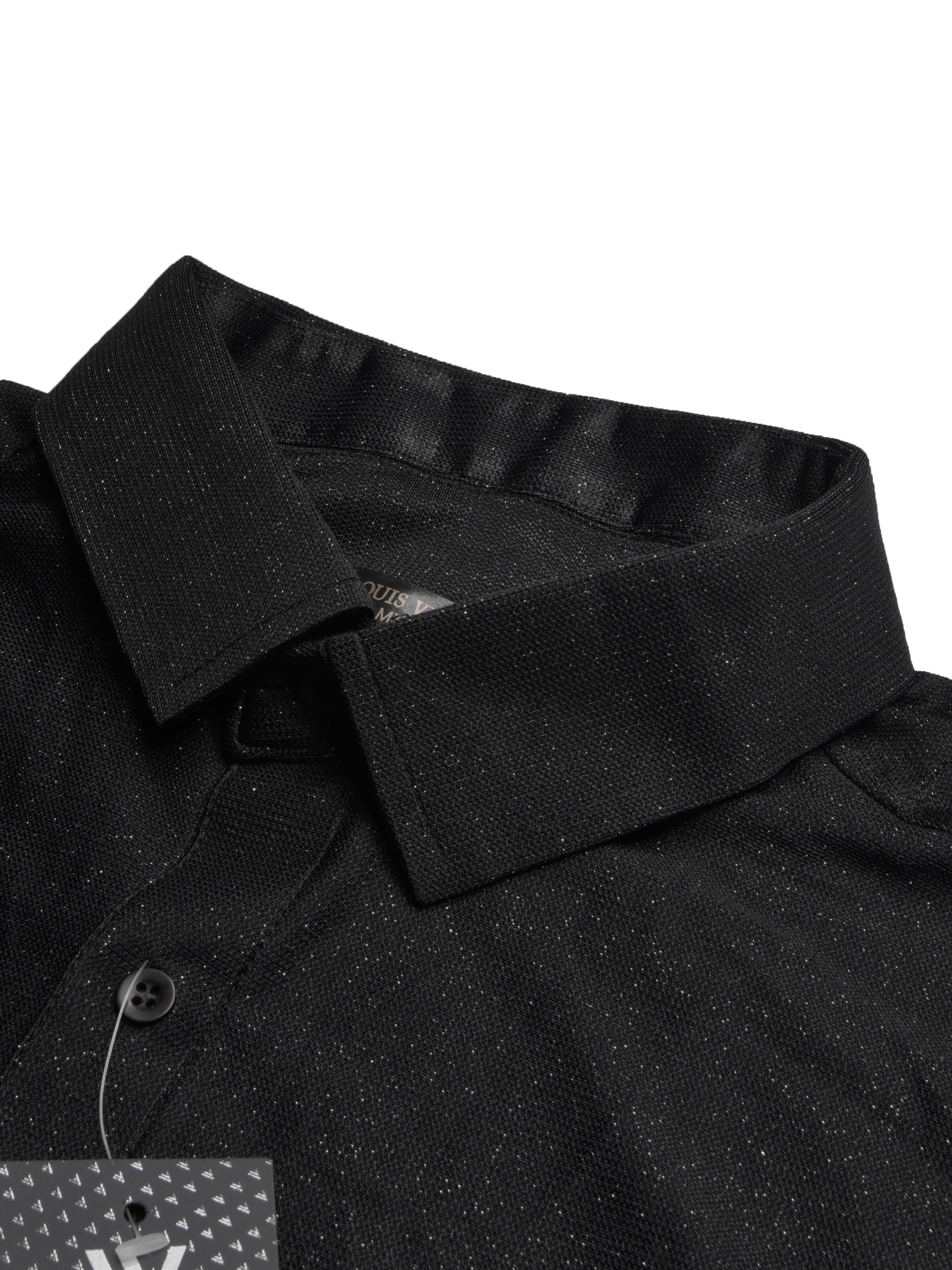 Louis Vicaci Super Stretchy Slim Fit Long Sleeve Summer Formal Casual Shirt For Men-Black Glitter-RT2518