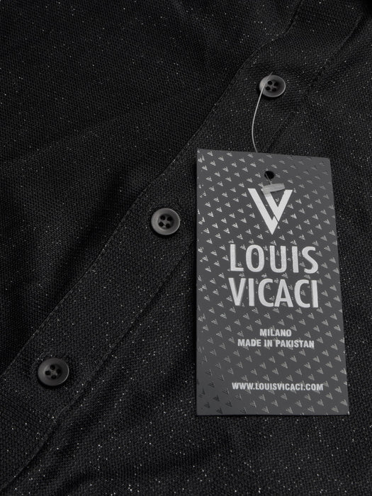 Louis Vicaci Super Stretchy Slim Fit Long Sleeve Summer Formal Casual Shirt For Men-Black Glitter-RT2518