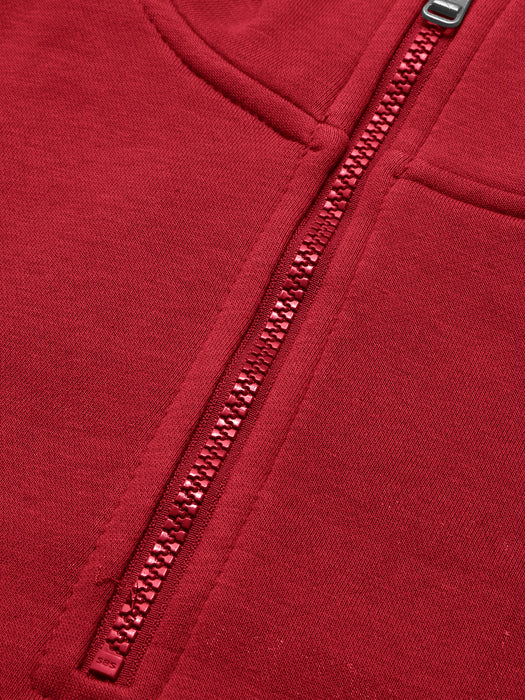 Louis Vicaci Fleece Stylish Raglan Sleeve 1/4 Zipper Mock Neck For Men-Dark Red-BR1021