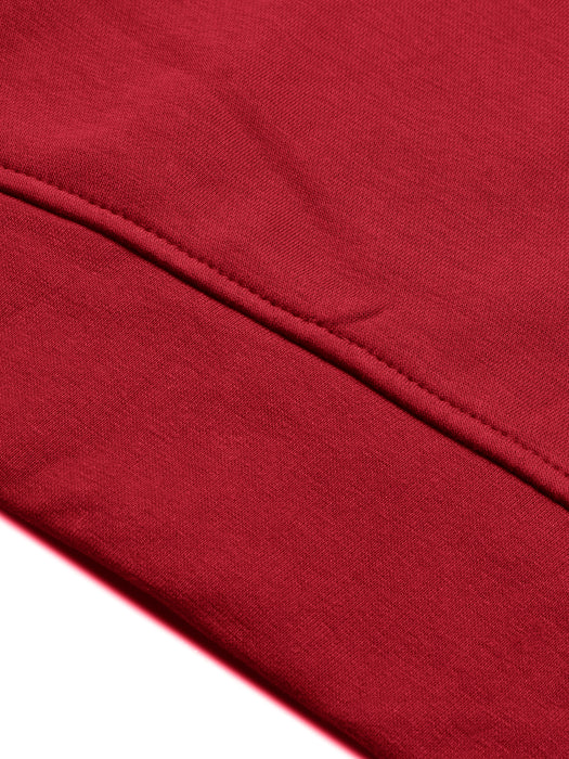Louis Vicaci Fleece Stylish Raglan Sleeve 1/4 Zipper Mock Neck For Men-Dark Red-BR1021
