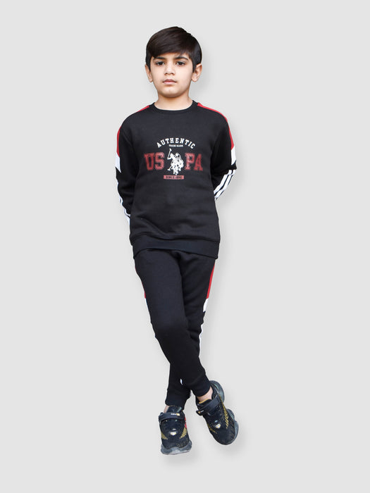 U.S Polo Assn Fleece Tracksuit For Kids-Black With Red-BR909