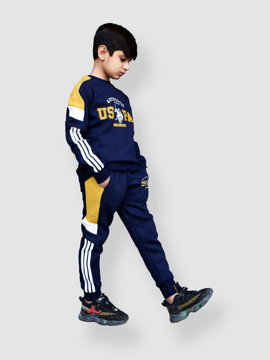 U.S Polo Assn Fleece Tracksuit For Kids-Dark Navy-BR915