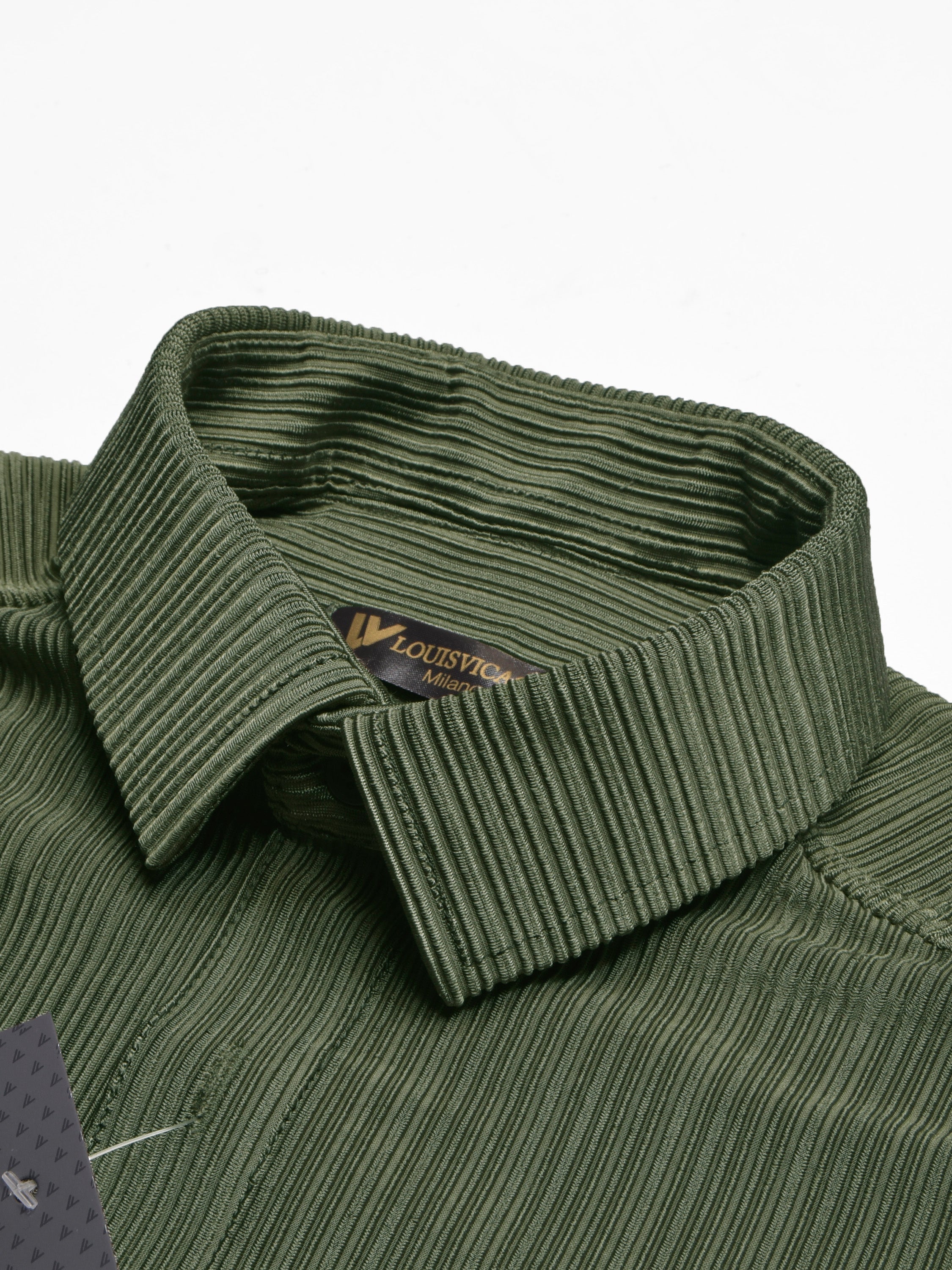 Louis Vicaci Super Stretchy Slim Fit Long Sleeve Summer Formal Casual Shirt For Men-Green Wrinkle-RT2514