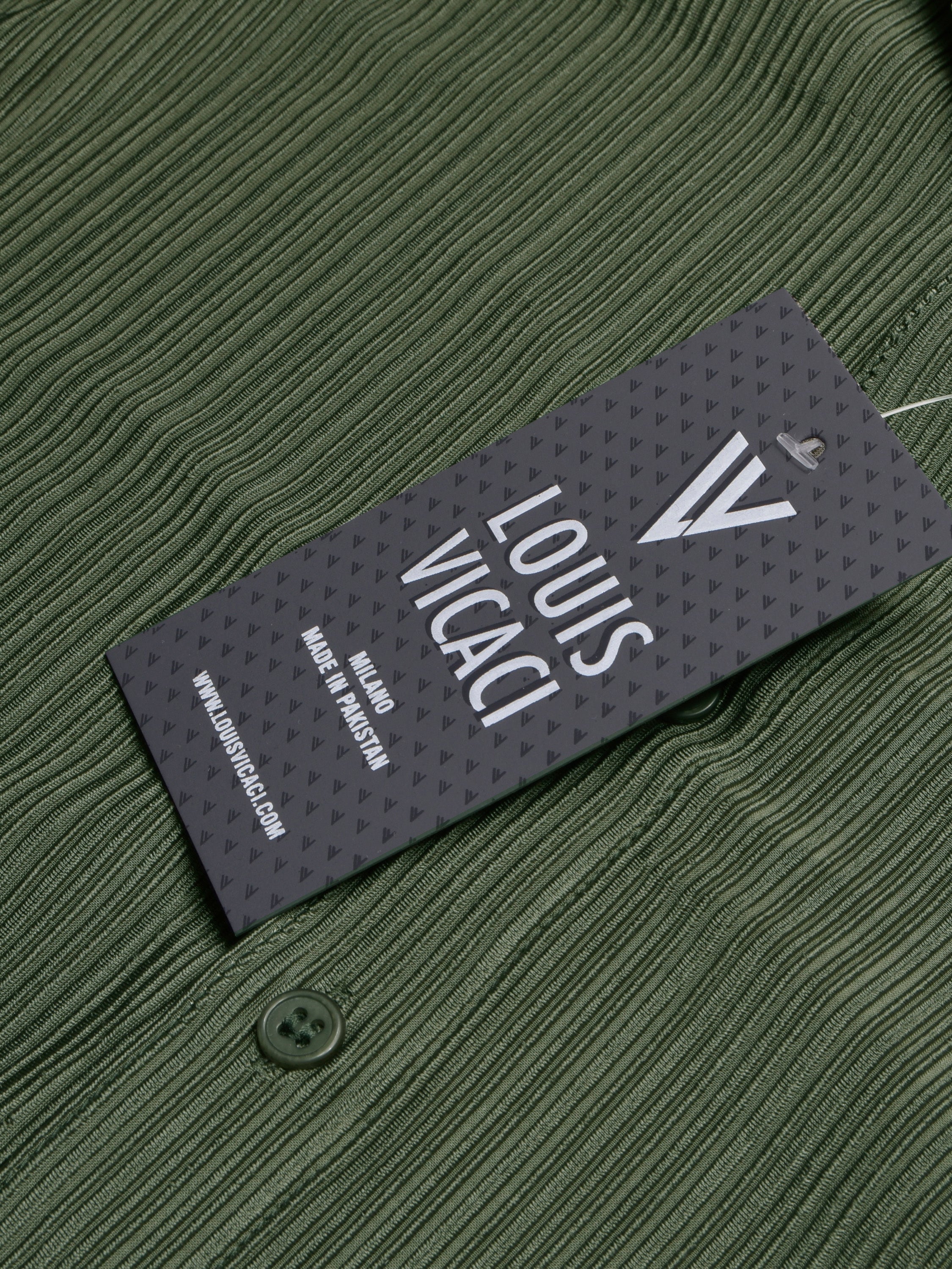 Louis Vicaci Super Stretchy Slim Fit Long Sleeve Summer Formal Casual Shirt For Men-Green Wrinkle-RT2514