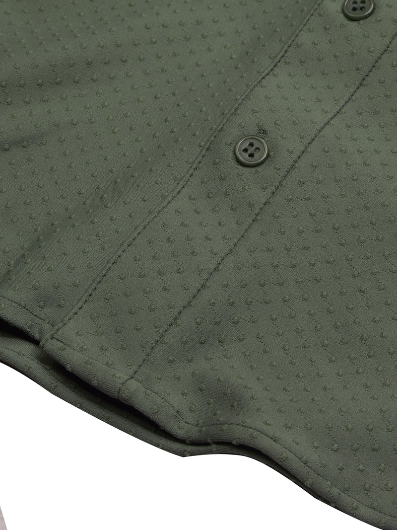 Louis Vicaci Super Stretchy Slim Fit Long Sleeve Summer Formal Casual Shirt For Men-Olive-RT2516