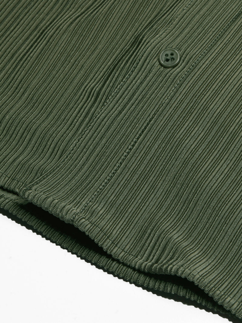 Louis Vicaci Super Stretchy Slim Fit Long Sleeve Summer Formal Casual Shirt For Men-Green Wrinkle-RT2514