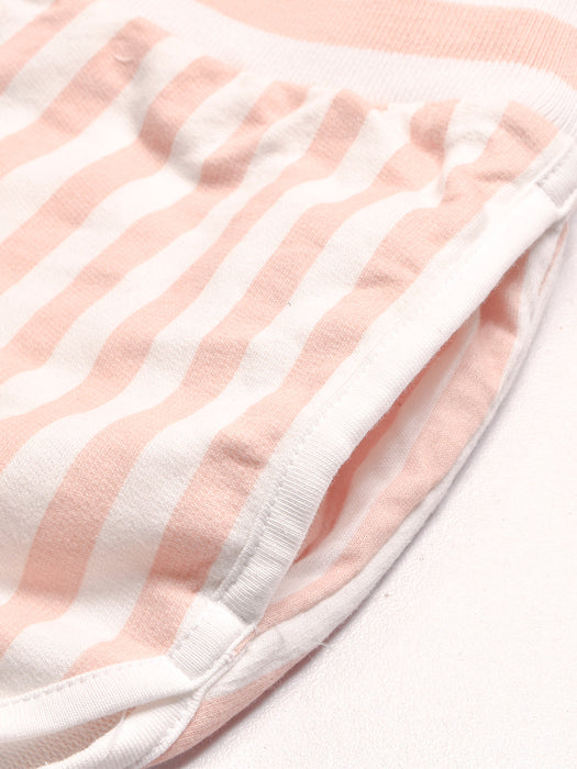 Next Terry Fleece Short Length Terry Short For Ladies-White with Pink Stripe-BR969