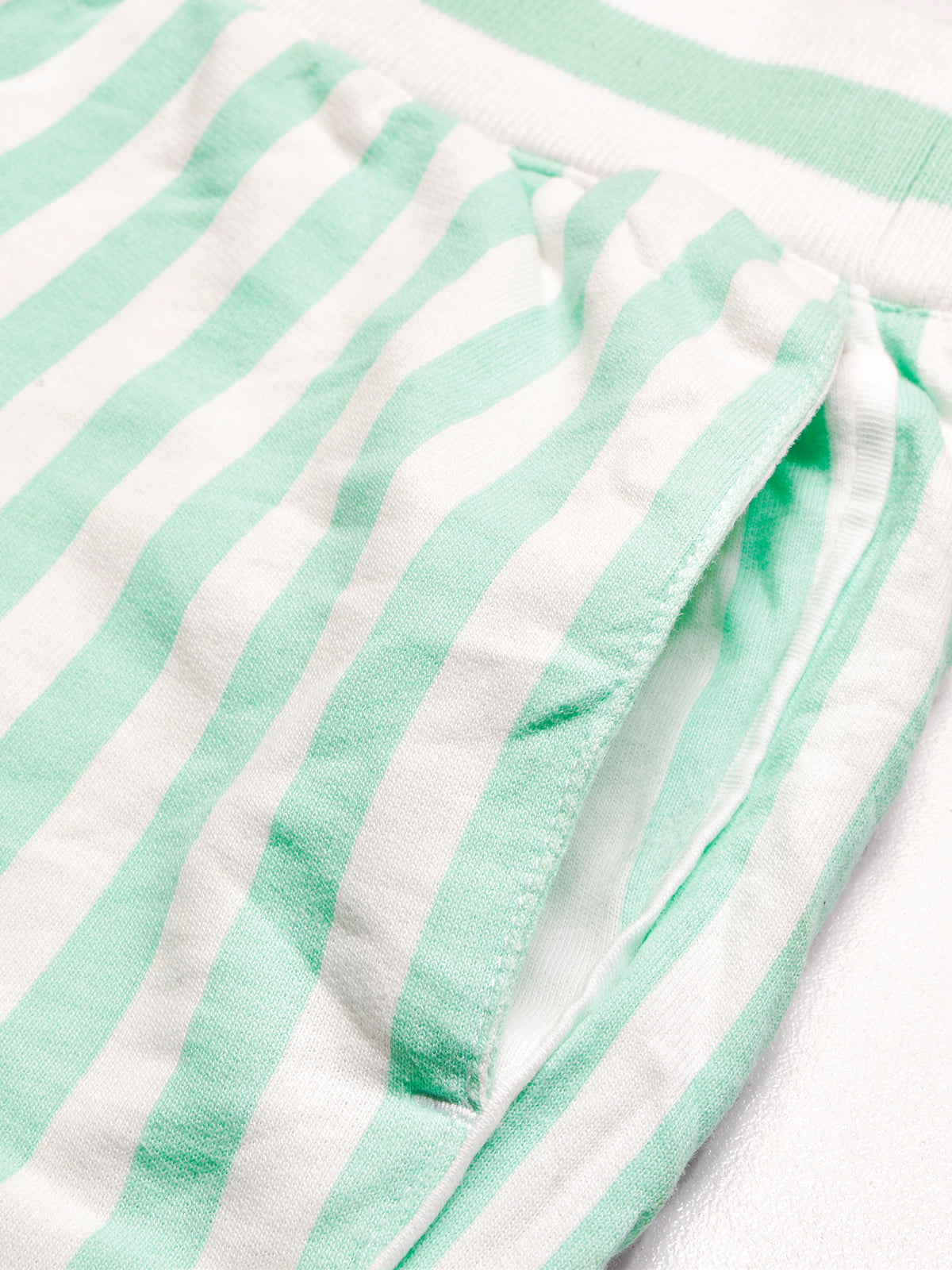 Next Terry Fleece Short Length Terry Short For Ladies-White with Green Stripe-BR968