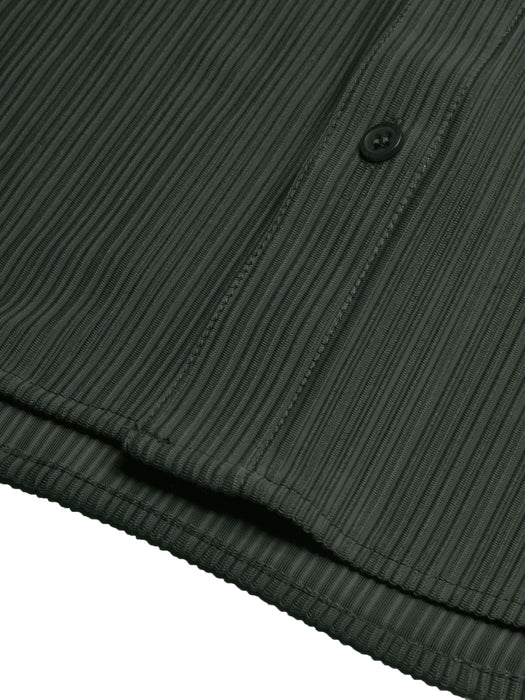 Louis Vicaci Super Stretchy Slim Fit Long Sleeve Summer Formal Casual Shirt For Men-Dark Green Wrinkle-RT2515