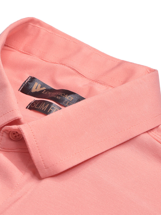 Louis Vicaci Super Stretchy Slim Fit Long Sleeve Summer Formal Casual Shirt For Men-Coral Pink-BR13513