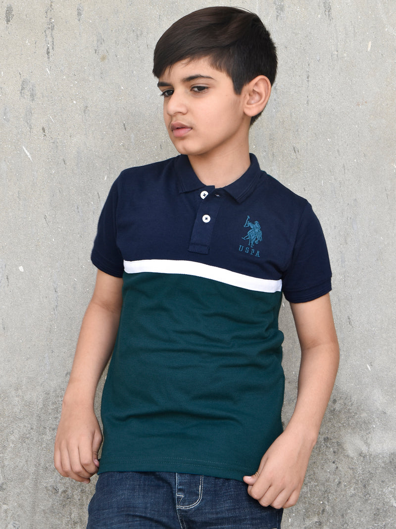 USPA Half Sleeve P.Q Polo Shirt For Kids-Navy & Zinc-RT1933