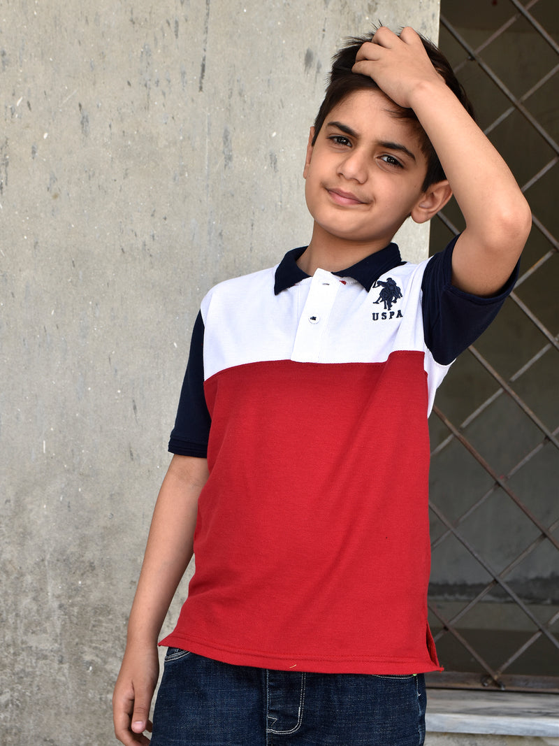 USPA Half Sleeve P.Q Polo Shirt For Kids-White & Red-RT1960
