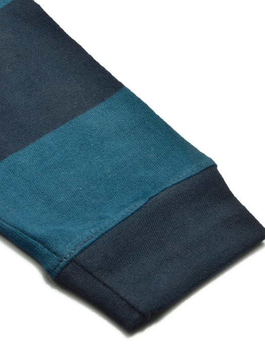 Louis Vicaci Long Sleeve Polo Shirt For Men-Dark Blue with Orange & Navy Stripe-BR898