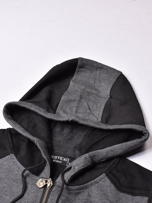 Louis Vicaci Fleece Sleeveless Zipper Sweater For Men-Charcoal & Black-RT1507