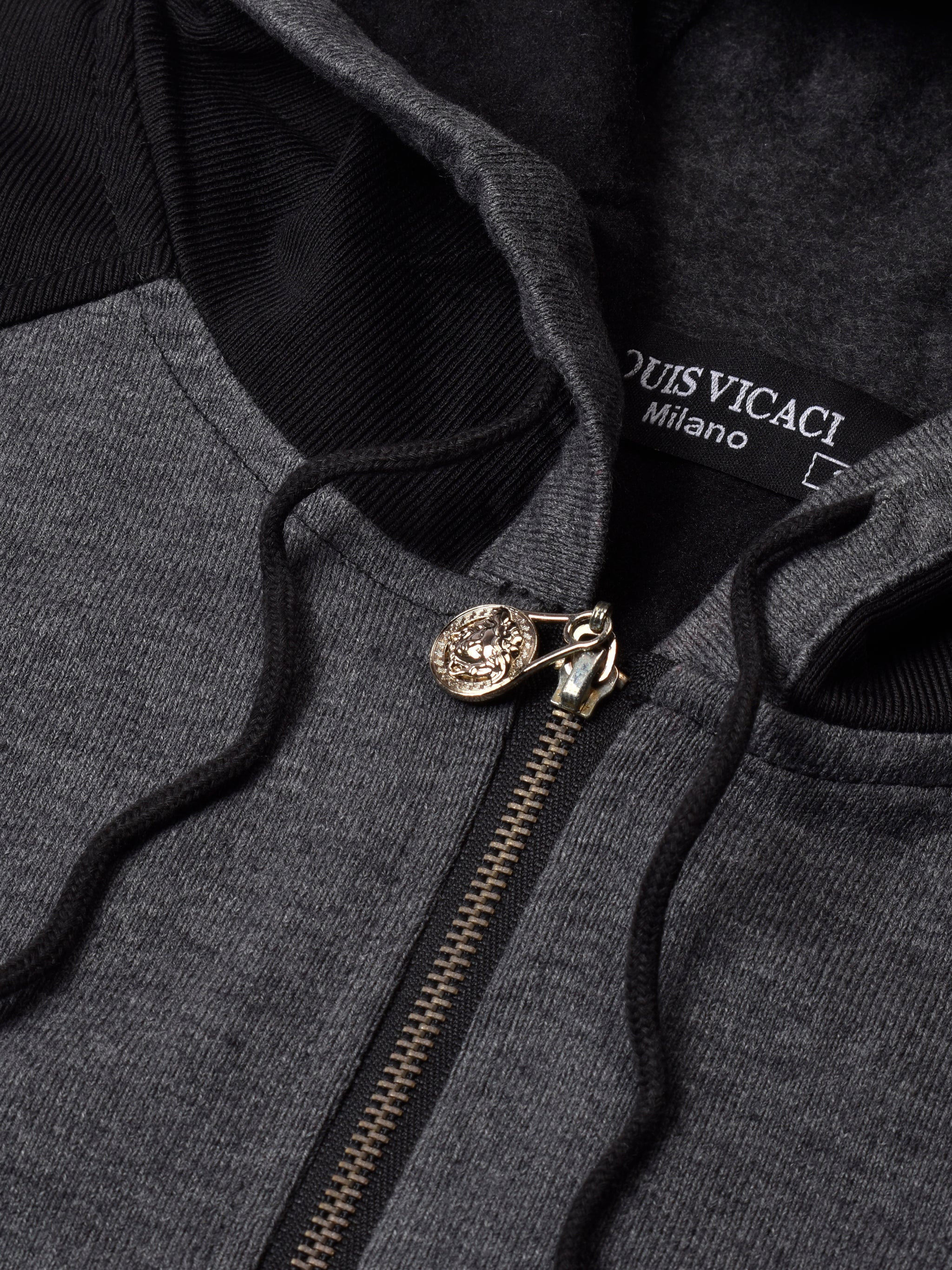 Louis Vicaci Fleece Sleeveless Zipper Sweater For Men-Charcoal & Black-RT1507