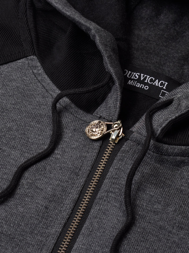Louis Vicaci Fleece Sleeveless Zipper Sweater For Men-Charcoal & Black-RT1507
