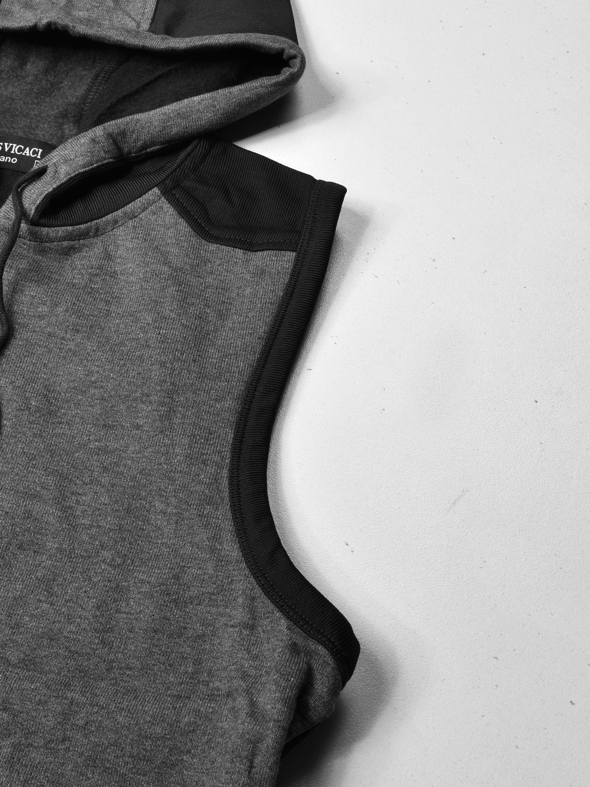 Louis Vicaci Fleece Sleeveless Zipper Sweater For Men-Charcoal & Black-RT1507