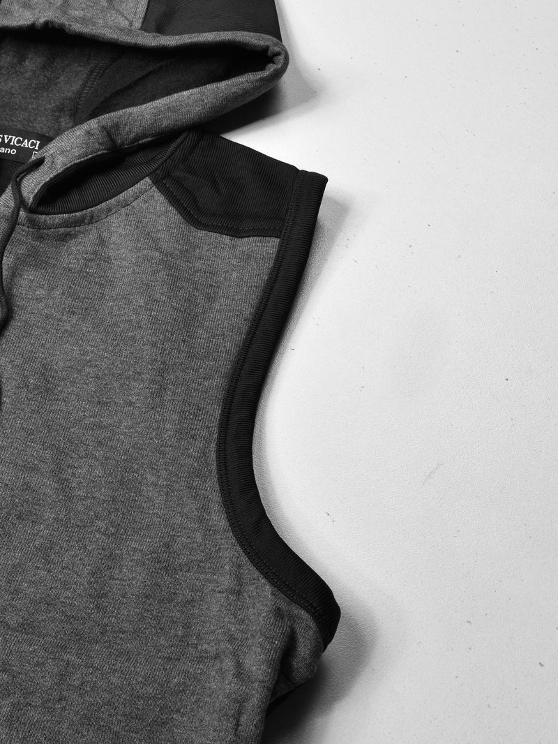 Louis Vicaci Fleece Sleeveless Zipper Sweater For Men-Charcoal & Black-RT1507