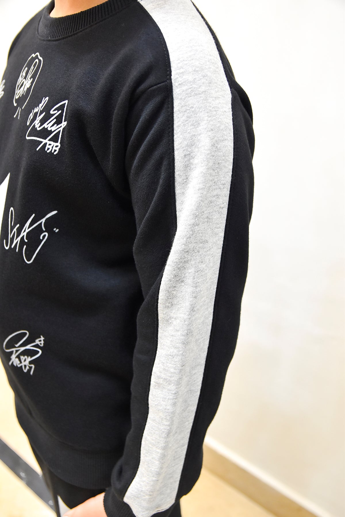 Louis Vicaci Fleece Tracksuit For Kids-Black with Grey-BR868