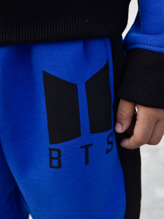 BTS Fleece Tracksuit For Kids-Dark Blue with Black-BR877