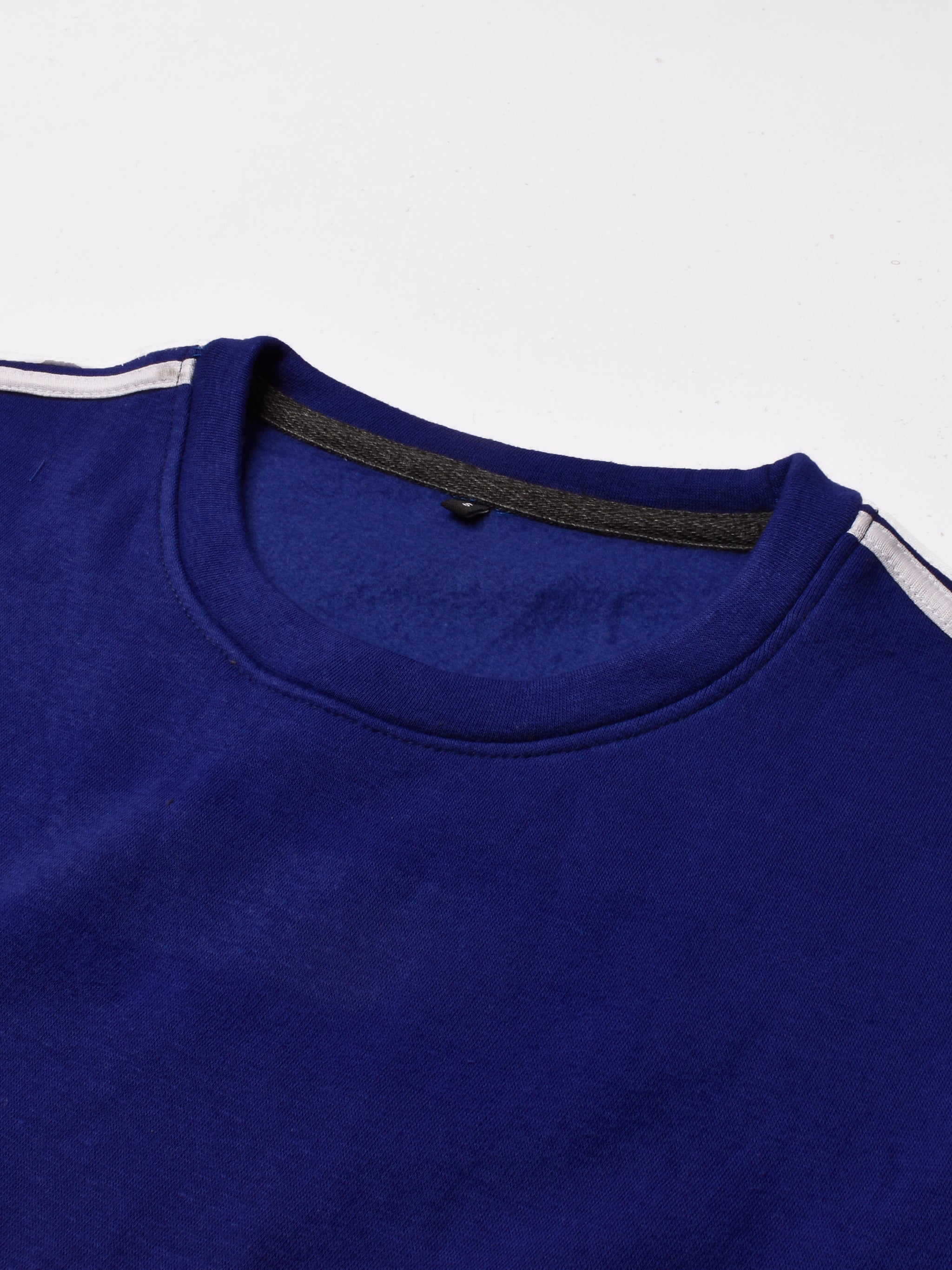 Premium Quality Crew Neck Fleece Sweatshirt For Men-Royal Blue With White Stripes-RT1554