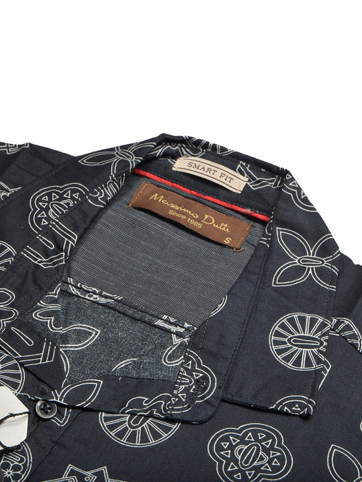 Massimo Dutti Premium Casual Shirt For Men-Black with Allover Print-BE1380
