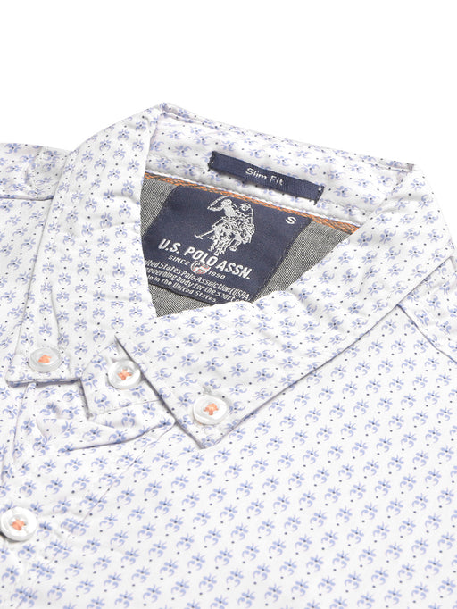 USPA Premium Slim Fit Casual Shirt For Men-White with Blue Allover Print-BR13644