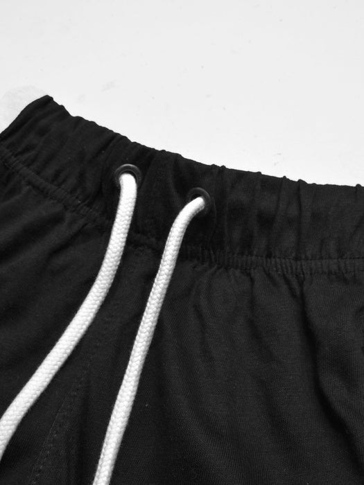 Next Single Jersey Short For Kids-Black With Grey Melange Stripes-RT2510