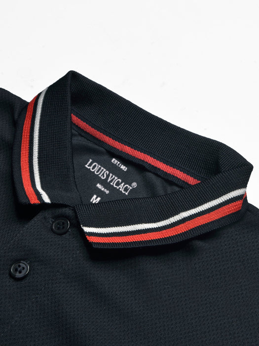 LV Summer Active Wear Polo Shirt For Men-Navy with Red & White Panel-RT2530