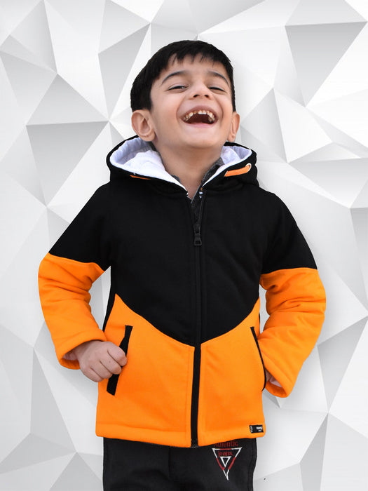 Mango Stylish Inner Quilted Zipper Hoodie For Kids-Black & Orange-BR953