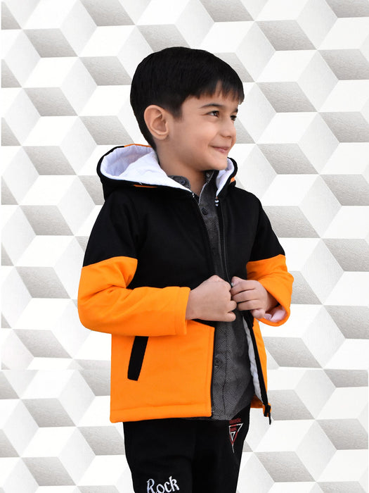 Mango Stylish Inner Quilted Zipper Hoodie For Kids-Black & Orange-BR953