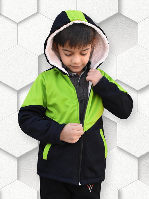 Mango Stylish Inner Fur Zipper Hoodie For Kids-Parrot & Navy-BR962
