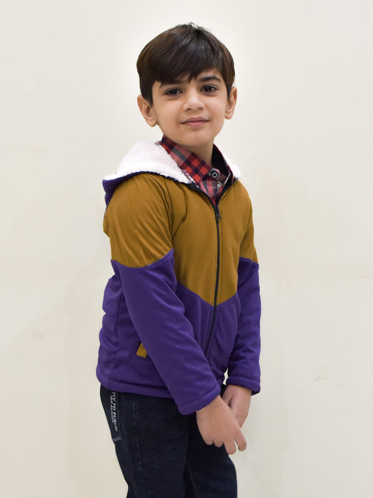 Mango Stylish Inner Fur Zipper Hoodie For Kids-Purple & Dark Camel-BR955