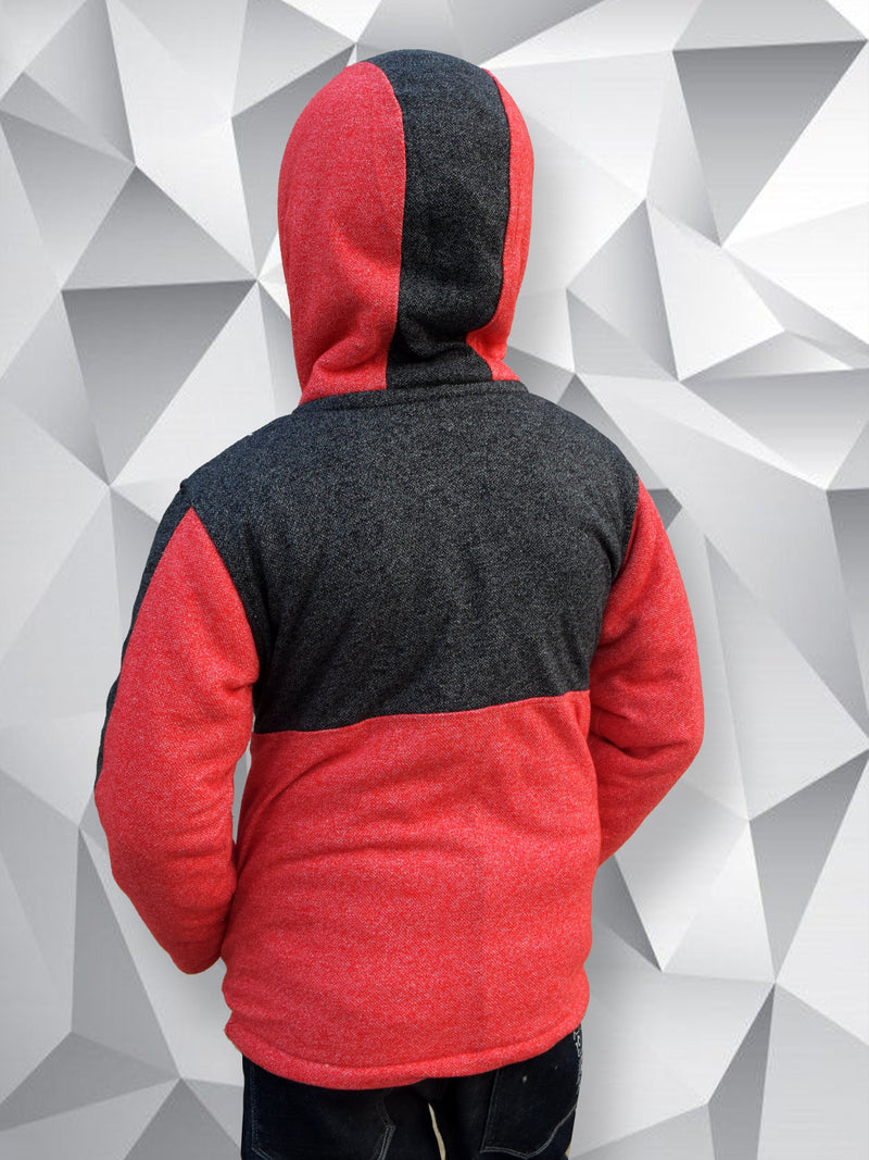 Mango Stylish Inner Fur Zipper Hoodie For Kids-Red Melange & Charcoal Melange-BR951